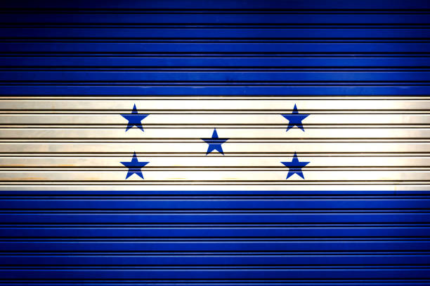 istock Honduras Central America Flag sign in iron garage door texture, flag background 910965538