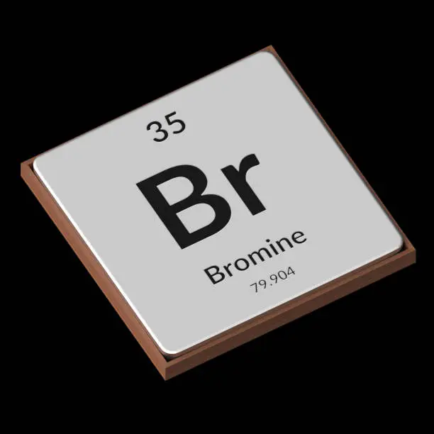 Photo of Chemical Element Bromine Embossed Metal Plate on a Black Background