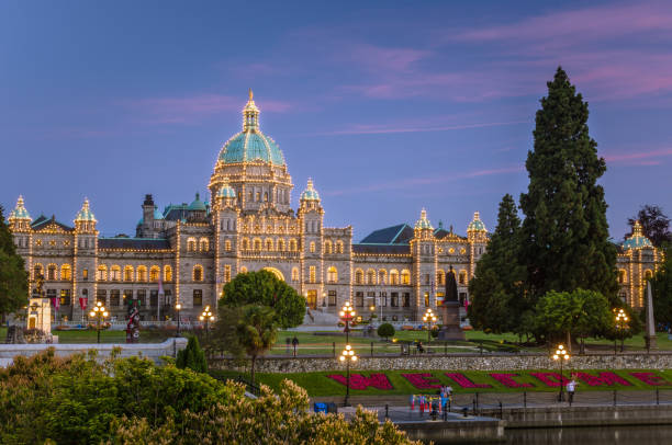 Illuminated British Columbia Parliament Building at Dusk