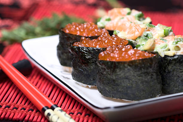 Sushi with red caviar stock photo