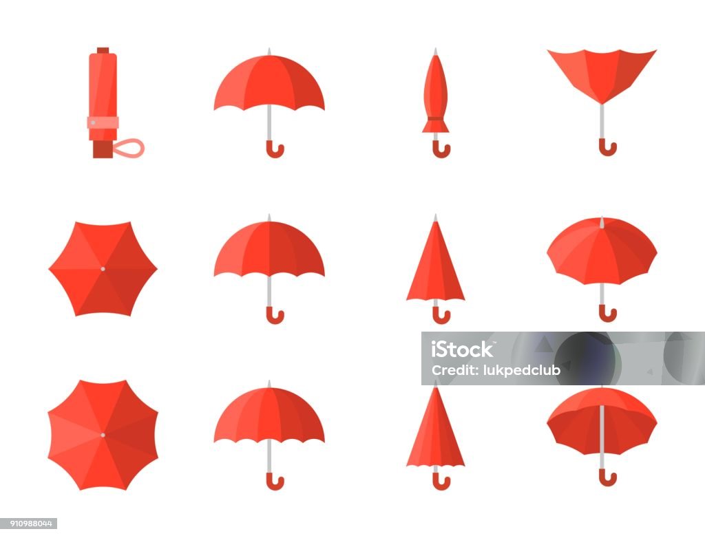 red umbrella icon in various style, flat design Umbrella stock vector