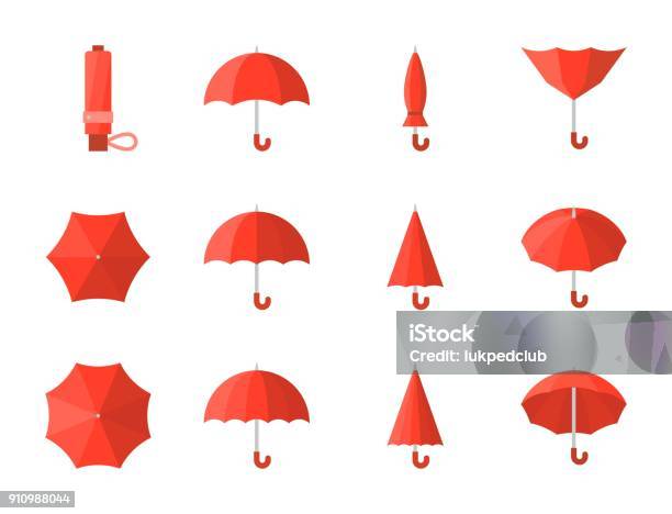 Red Umbrella Icon In Various Style Flat Design Stock Illustration - Download Image Now - Umbrella, Icon Symbol, Illustration