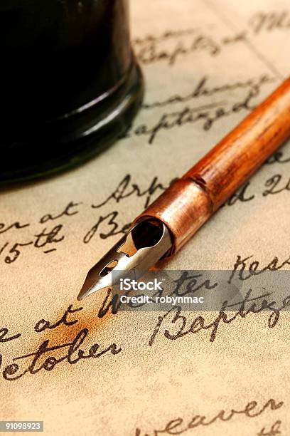 Nib Pen And Inkwell Stock Photo - Download Image Now - Family Tree, Old-fashioned, Church