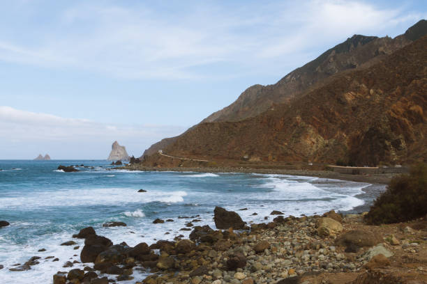 istock Remote road on coastline next to the beach with crashing waves 910995164