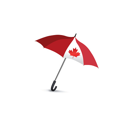 Canada flag colored umbrella. Travel Canada sign Fashion accessory isolated