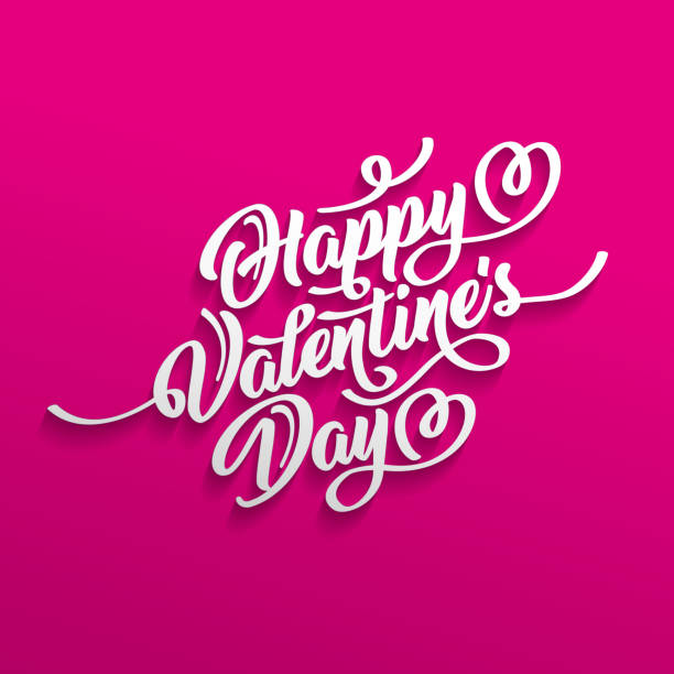 istock Happy Valentine s Day hand drawn brush lettering with shadow, isolated on crimson background. Perfect for holiday flat design. Vector illustration. 911000690