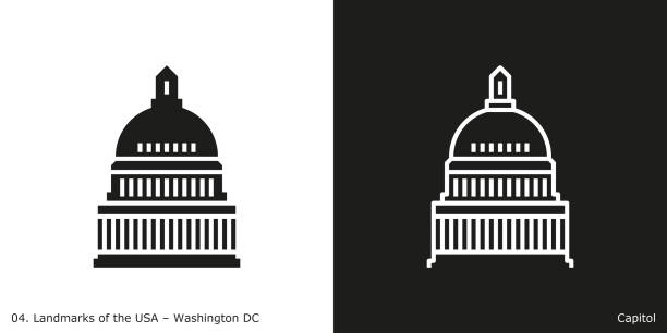 United States Capitol Icon - Washington DC Famous American landmark icon in line and glyph style. governor stock illustrations