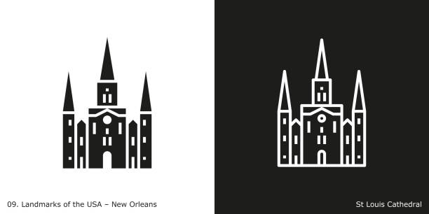 St Louis Cathedral Icon - New Orleans Famous American landmark icon in line and glyph style. louisiana illustrations stock illustrations