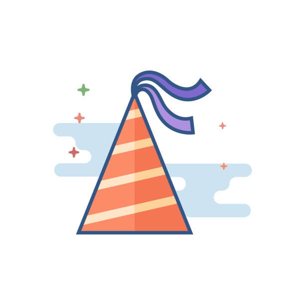 illustrazioni stock, clip art, cartoni animati e icone di tendenza di icona colore piatto - cappello di compleanno - party hat silhouette symbol computer icon