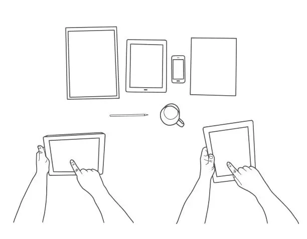 Vector illustration of Hands with Digital Tablet
