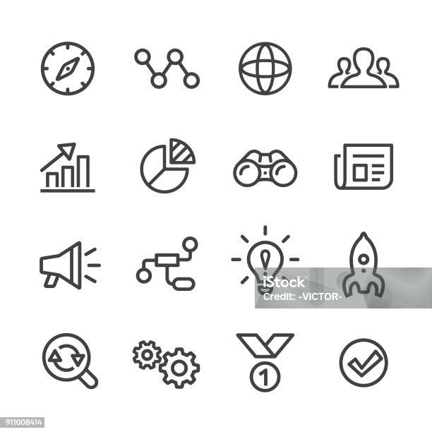 Media Marketing Icons Set Line Series Stock Illustration - Download Image Now - Icon Symbol, Megaphone, Newspaper