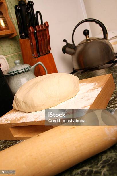 Yeast Dough And Rolling Pin Stock Photo - Download Image Now - Baked Pastry Item, Bakery, Baking