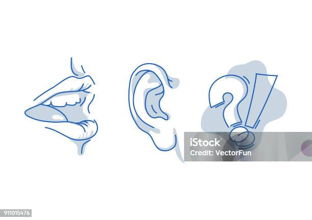 Open Human Mouth Speaking And Listening Hearing And Understanding The Words Human Sense Isolated On White Background Suitable For Info Graphics Websites And Print Media Stock Illustration - Download Image Now