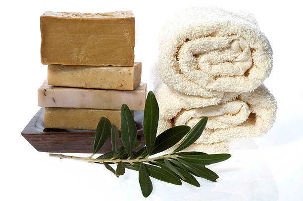 istock natural soaps whitch olive branch and bath towels 91102056