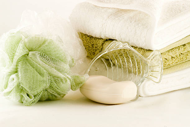 Green and White Bath Collection stock photo