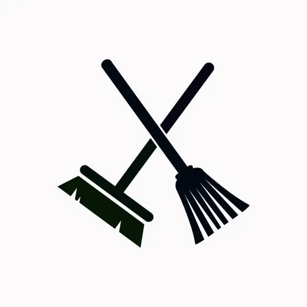 Vector illustration of Broom and mop vector  icon.