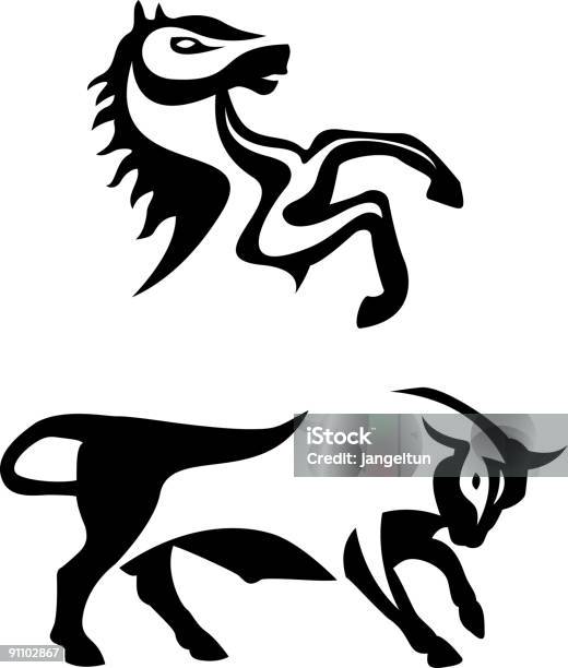 Cavallo E Bull - Immagini vettoriali stock e altre immagini di Animale - Animale, Animale domestico, Astratto