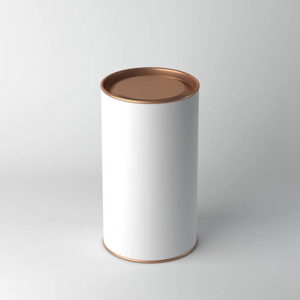 istock White cardboard Tin Can packaging Mockup with metal copper cap, lid. Tea, coffee, dry products, gift box 911029194