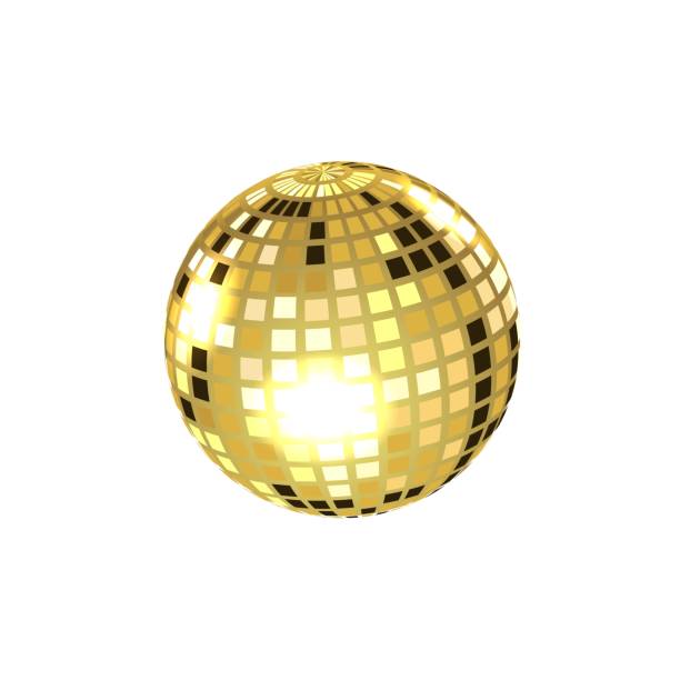 illustrazioni stock, clip art, cartoni animati e icone di tendenza di elemento luminoso per feste night club. design a sfera d'oro a specchio luminoso per discoteca dance club. - disco ball sunbeam evening ball design