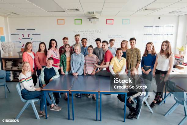 Group Photo At School Stock Photo - Download Image Now - High School, Classroom, Education