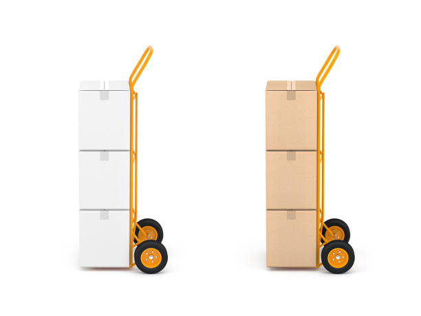 istock Two Hand Trucks with white and brown cardboard boxes on white background 911030122