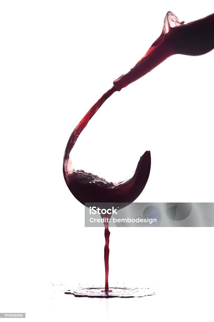 Glass of wine without a glass glass and bottle of wine without glass Wine Stock Photo