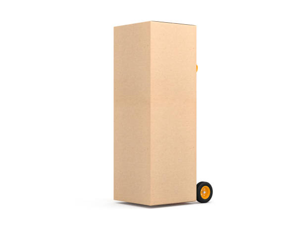 Large cardboard box packaging for refrigerator on Hand Truck, 3d rendering