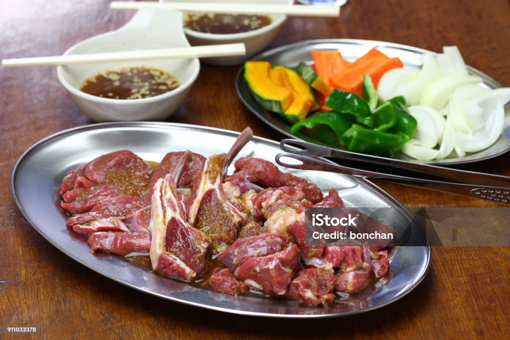 Jingisukan, genghis khan, Japanese style lamb barbecue Hokkaido Stock Photo