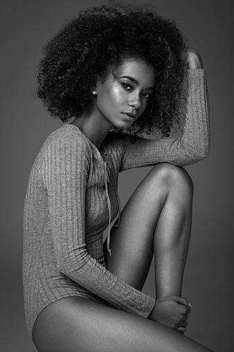 Black and white portrait of african american model