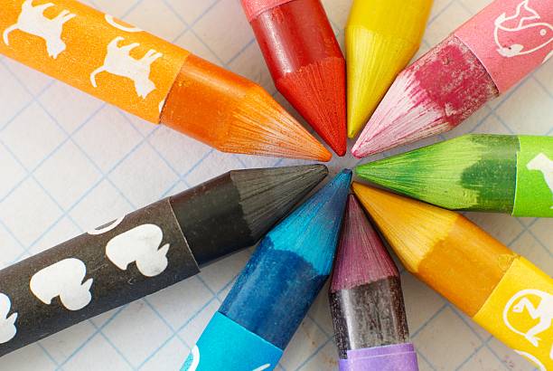 Nueve de color crayons cera - foto de stock