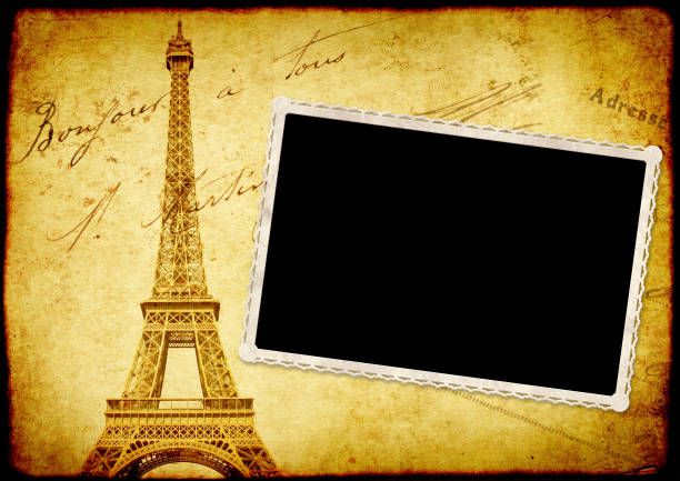istock Vintage grunge background with old paper texture and Eiffel Tower 911041220