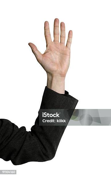 Hand Of A Business Man Raised In Midair Stock Photo - Download Image Now - Hand Raised, Reaching, Suit