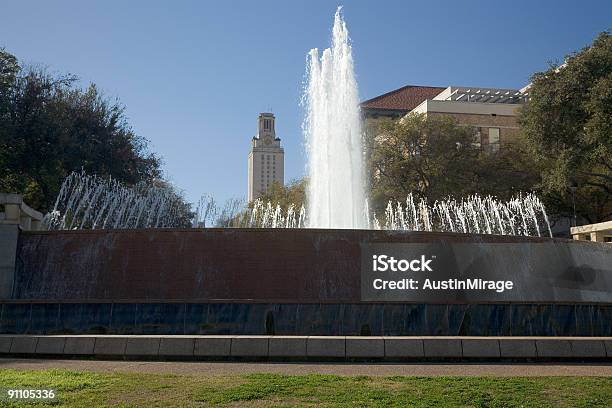 Tower And East Mall Fountain The University Of Texas Stock Photo - Download Image Now