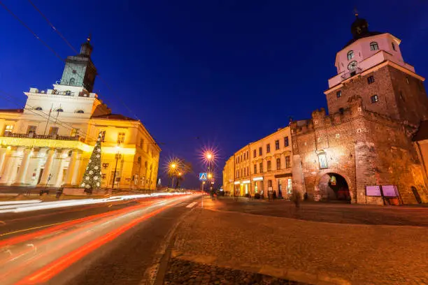 Lublin City Hall and Krakowska Gate. Lublin, Lubelskie, Poland.