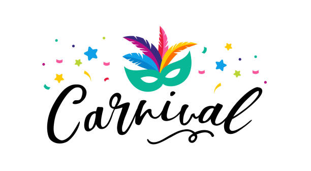 ilustrações de stock, clip art, desenhos animados e ícones de carnival poster, banner with colorful party elements - mask, confetti, stars and splashes - samba dancing rio de janeiro carnival brazilian