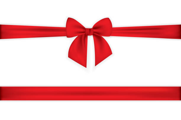 Realistic red bow and ribbon isolated on transparent background. Template for greeting card, poster or brochure. Vector illustration Realistic red bow and ribbon isolated on transparent background. Template for greeting card, poster or brochure. Vector illustration. EPS 10 gift wrap and ribbons stock illustrations