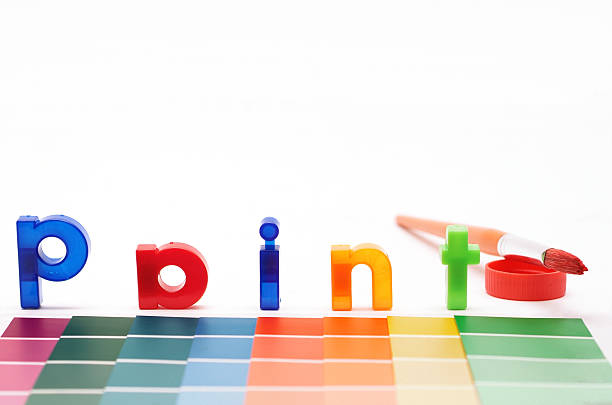 istock Paint letters, brush and paper color samples 91107232