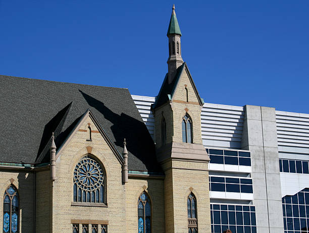 istock Contrasts: Tradition vs. Technology: Church and Medical Building 91107289