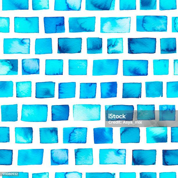 Watercolor Seamless Pattern With Squares And Rectangle Stock Illustration - Download Image Now