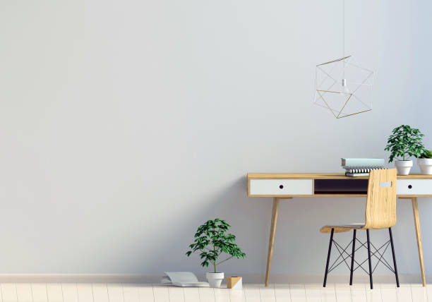 istock Modern interior in the style scandinavian, a place for study. 3D illustration.wall mock up 911090370