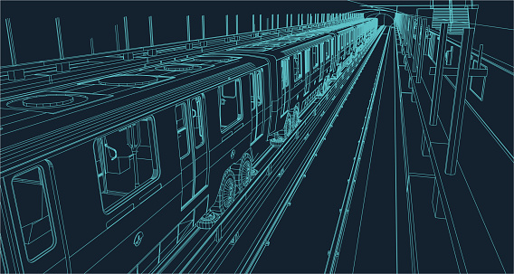 line drawing illustration in wire frame style