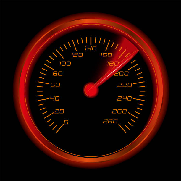 Glowing Speedomenter Speedometer glowing in the dark car odometer stock illustrations