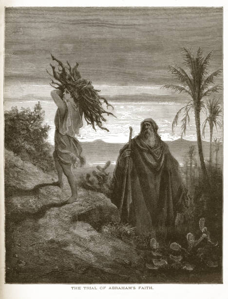 Trial of Abraham’s Faith Engraved illustration of The Trial of Abraham’s Faith from The Popular Pictorial Bible, Containing the Old and New Testaments, Published in 1862. Copyright has expired on this artwork. Digitally restored. father abraham stock illustrations