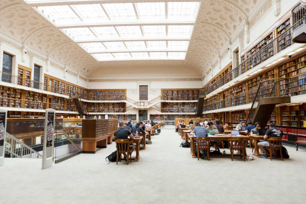 Sydney, Australia - October 01, 2017: State library of NSW with students and people studying and reading. The State Library of NSW is a large reference and research library open to the public. It is the oldest library in Australia.