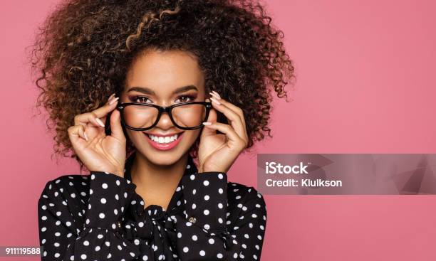 Beautiful African American Model Stock Photo - Download Image Now - Eyeglasses, Women, One Woman Only