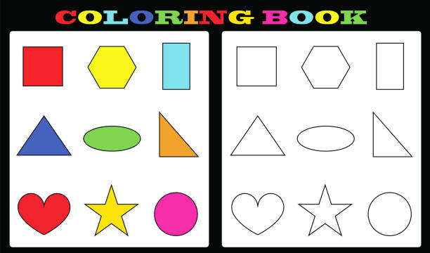 istock coloring book - colorful shapes and empty shapes for painting for kids 911121026