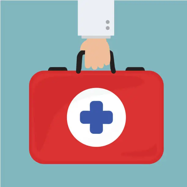 Vector illustration of doctor hand holding healthcare briefcase