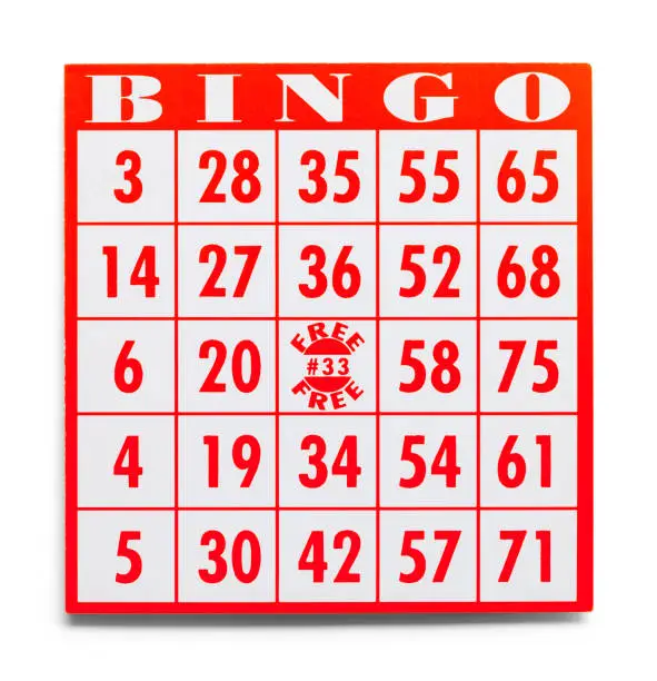 Red Bingo Card Isolated on a White Background.