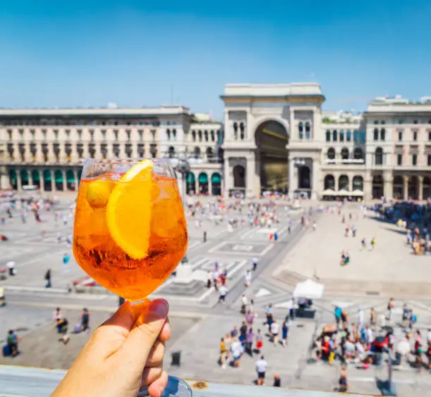 Photo of Spritz aperol drink in Milan, overlooking Piazza Duomo