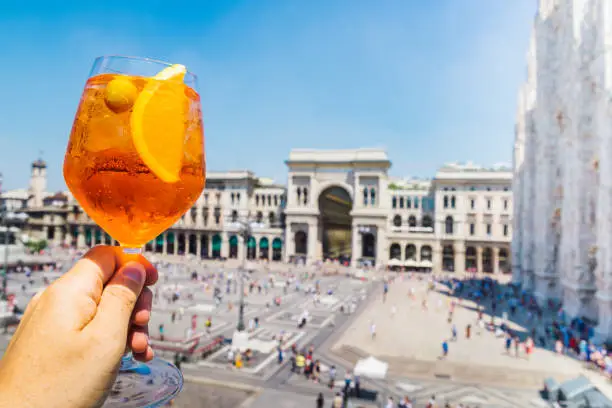 Photo of Spritz aperol drink in Milan, overlooking Piazza Duomo